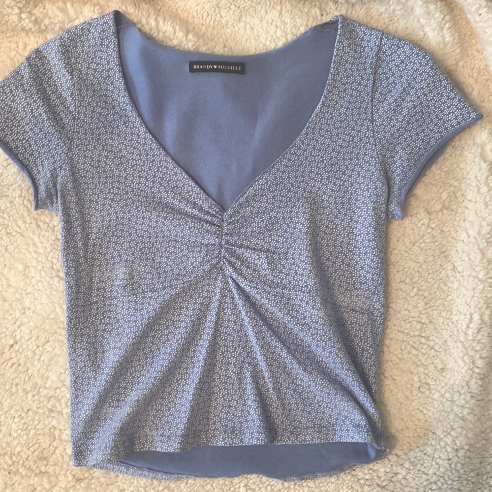 Brandy Melville blue and white floral crop top